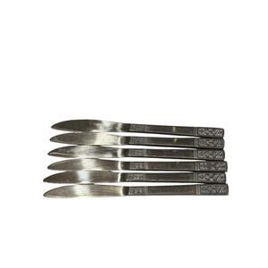 Vintage Customcraft Stainless Butter Knife Set Of 6 Fleur de Lis MCM Mid Century